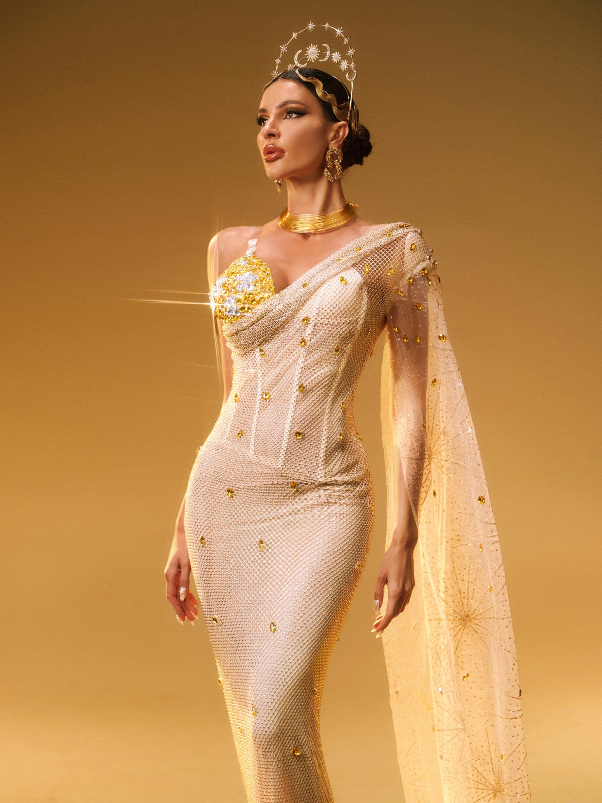 Nebulae One Shoulder Rhinestone Maxi Dress - Image 2