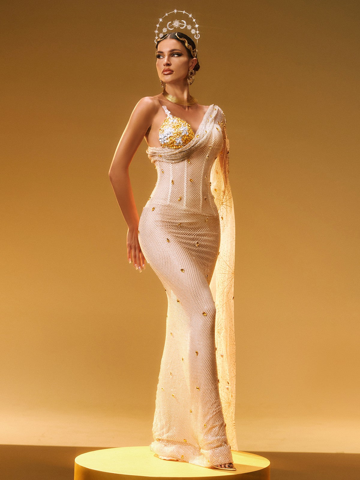 Nebulae One Shoulder Rhinestone Maxi Dress - Image 3