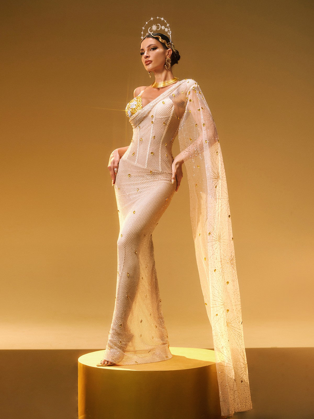 Nebulae One Shoulder Rhinestone Maxi Dress - Image 5