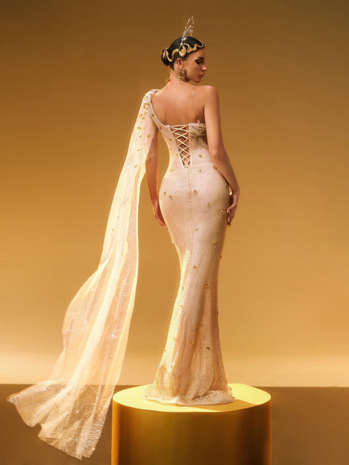 Nebulae One Shoulder Rhinestone Maxi Dress - Image 6