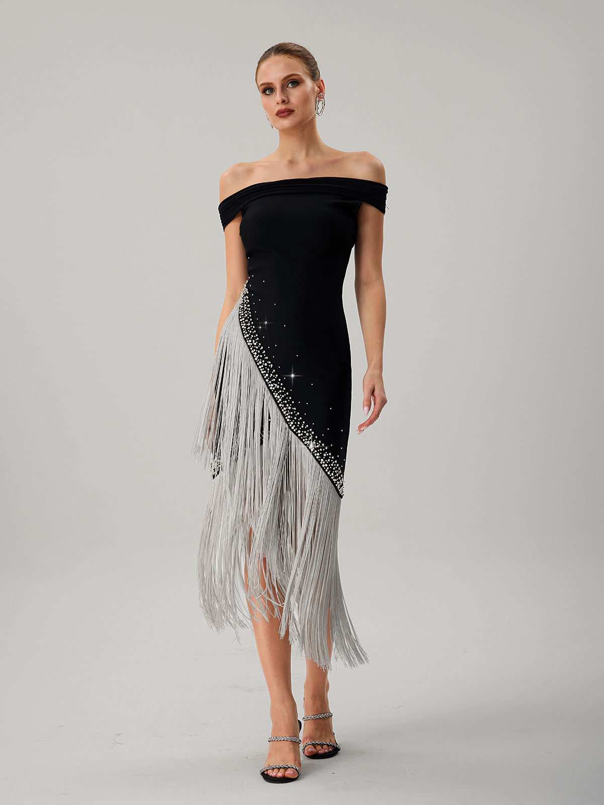 Onatah Off Shoulder Fringe Bandage Midi Dress - Image 2