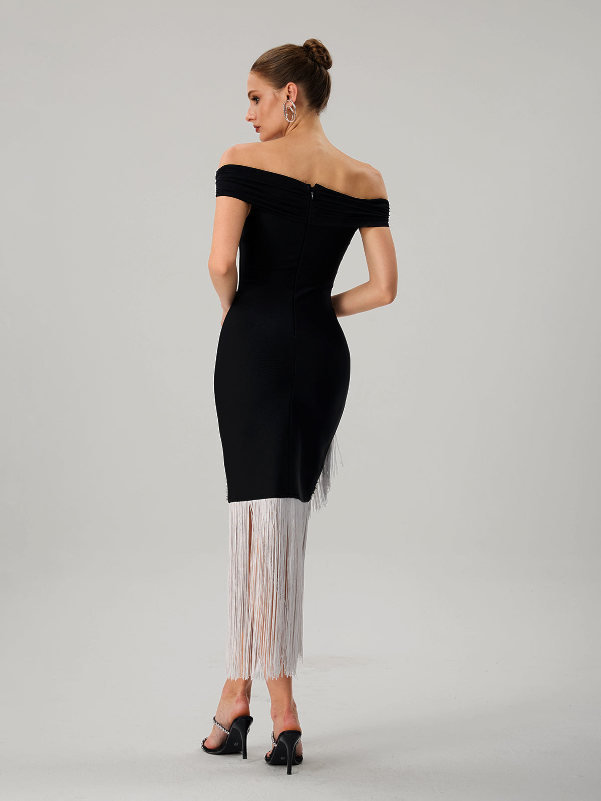 Onatah Off Shoulder Fringe Bandage Midi Dress - Image 6