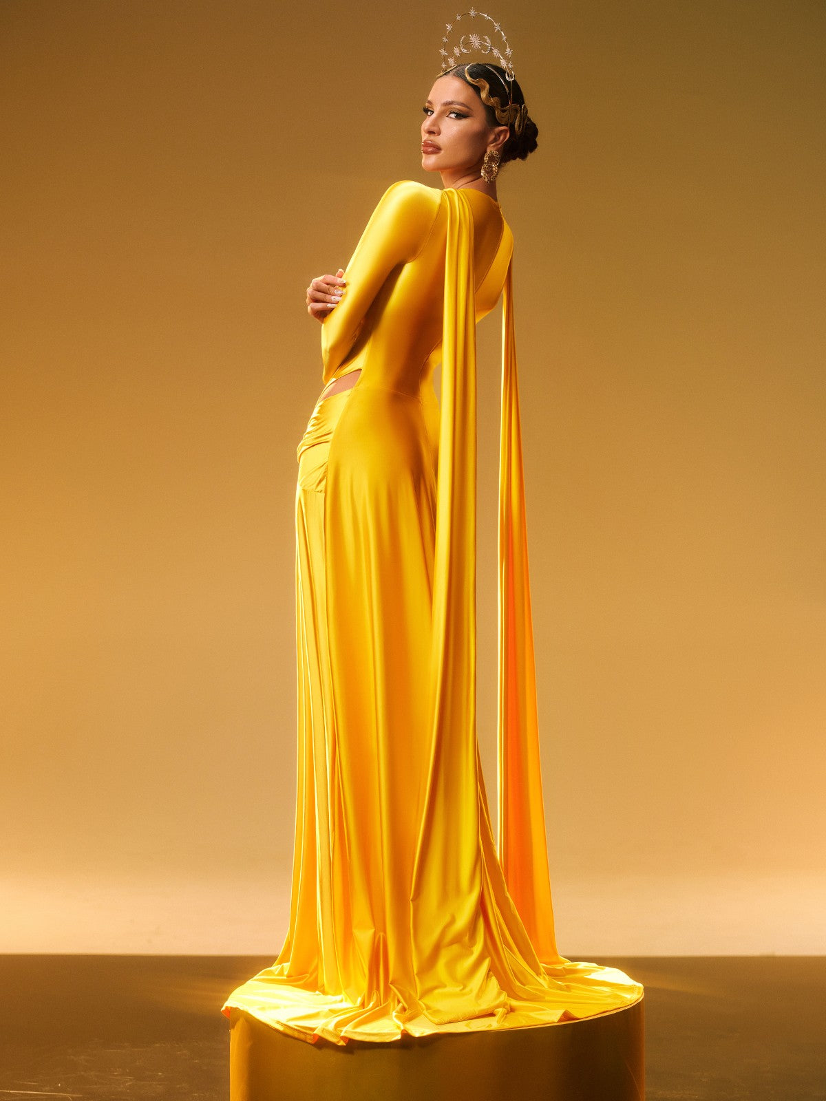 Panya Long Sleeve Crystal Satin Maxi Dress - Image 6