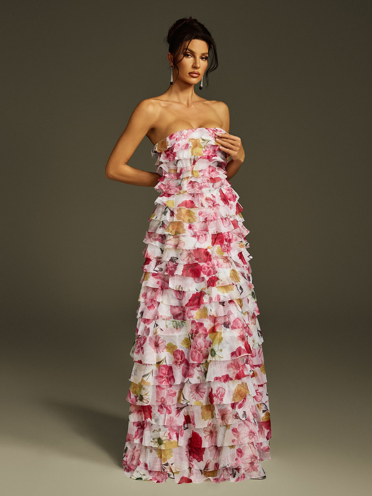 Solum Strapless Tiered Floral Maxi Dress - Image 3