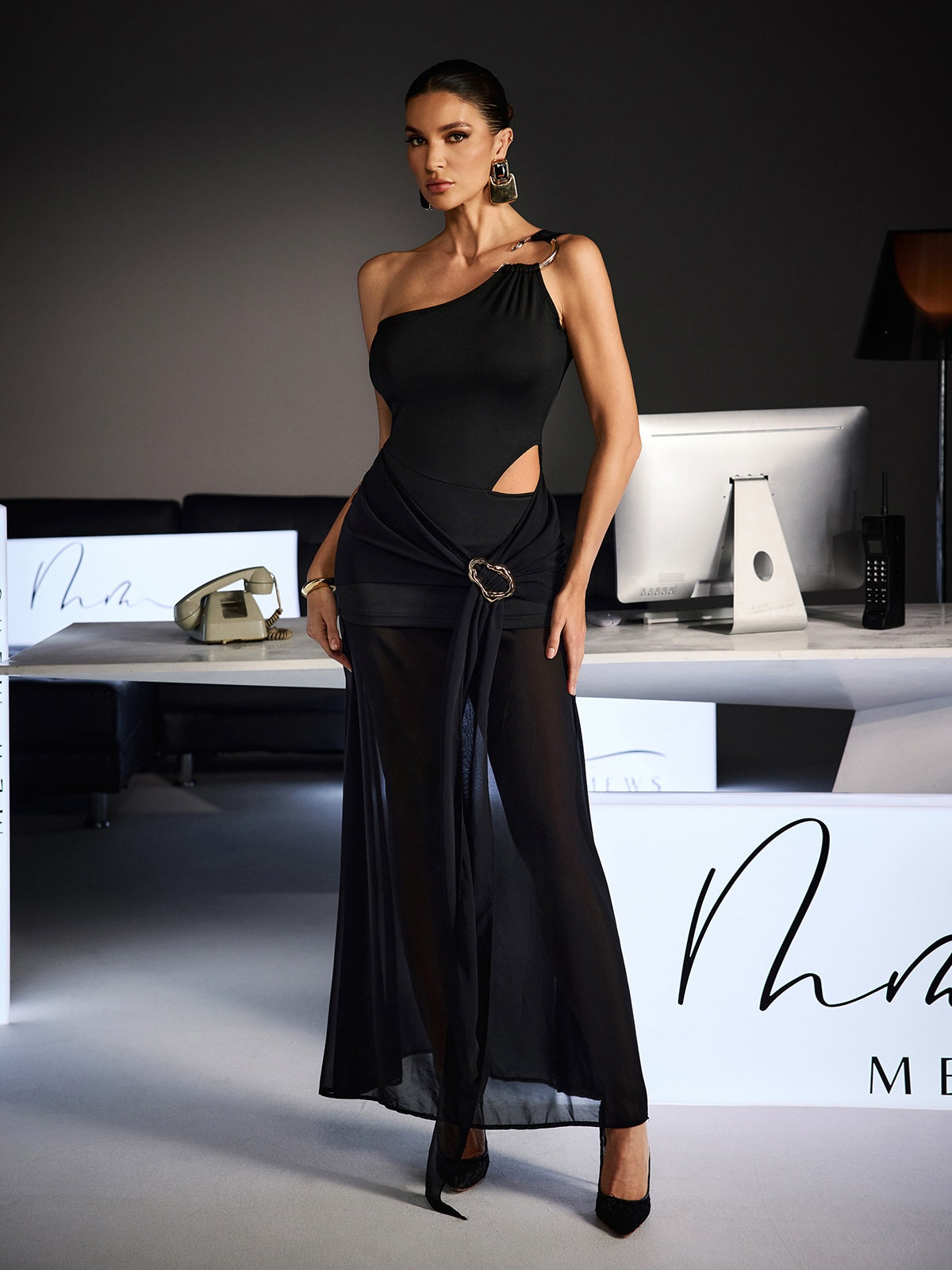 Ulyra One Shoulder Draped Cutout Maxi Dress - Image 4