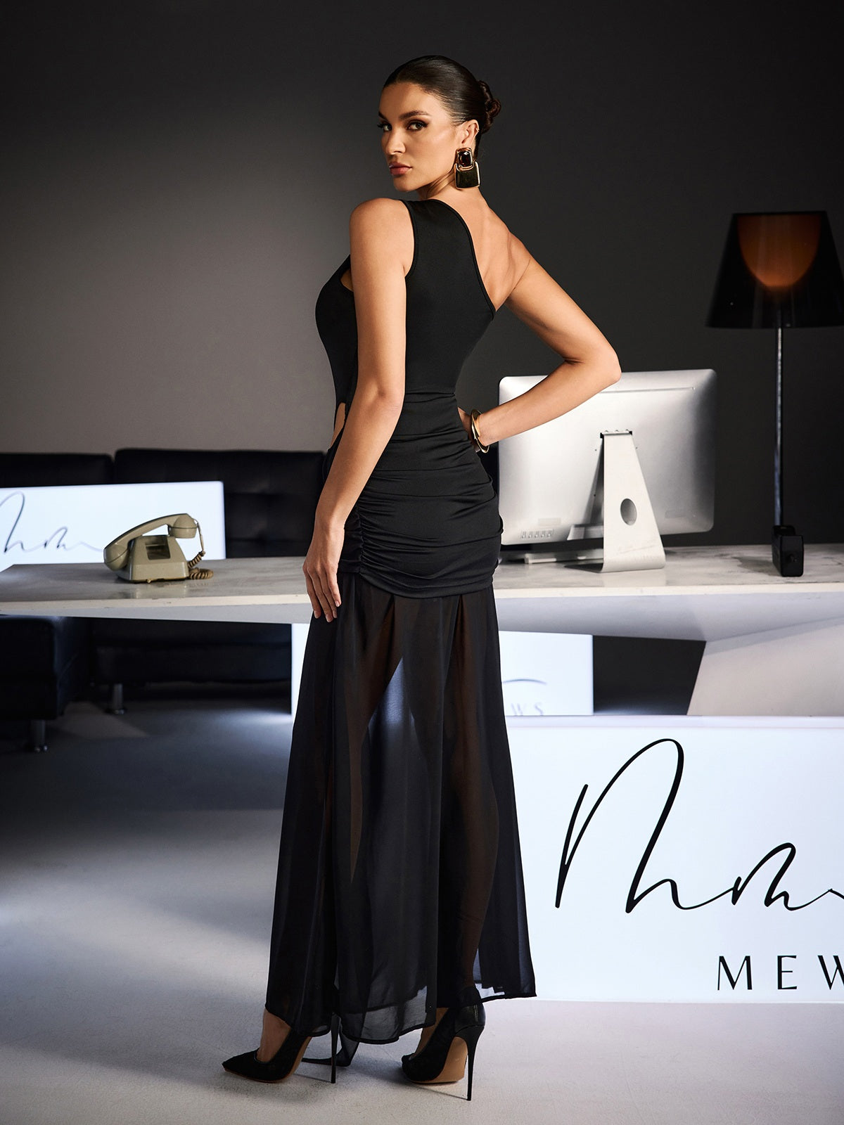 Ulyra One Shoulder Draped Cutout Maxi Dress - Image 6