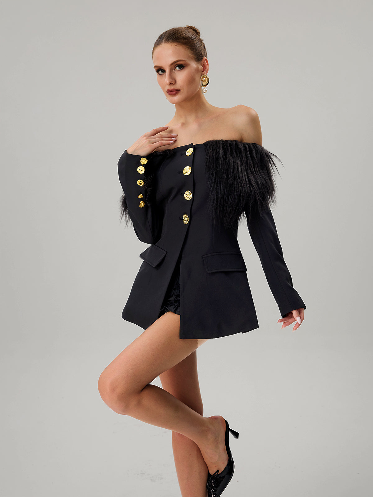 Vazzar Off Shoulder Fringe Blazer - Image 2
