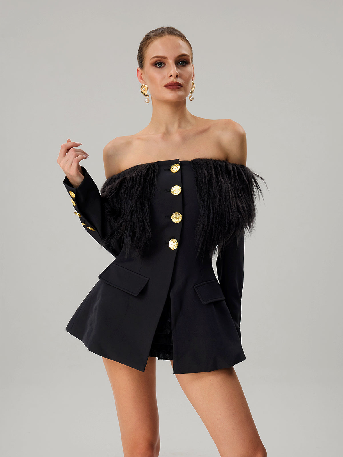 Vazzar Off Shoulder Fringe Blazer - Image 3