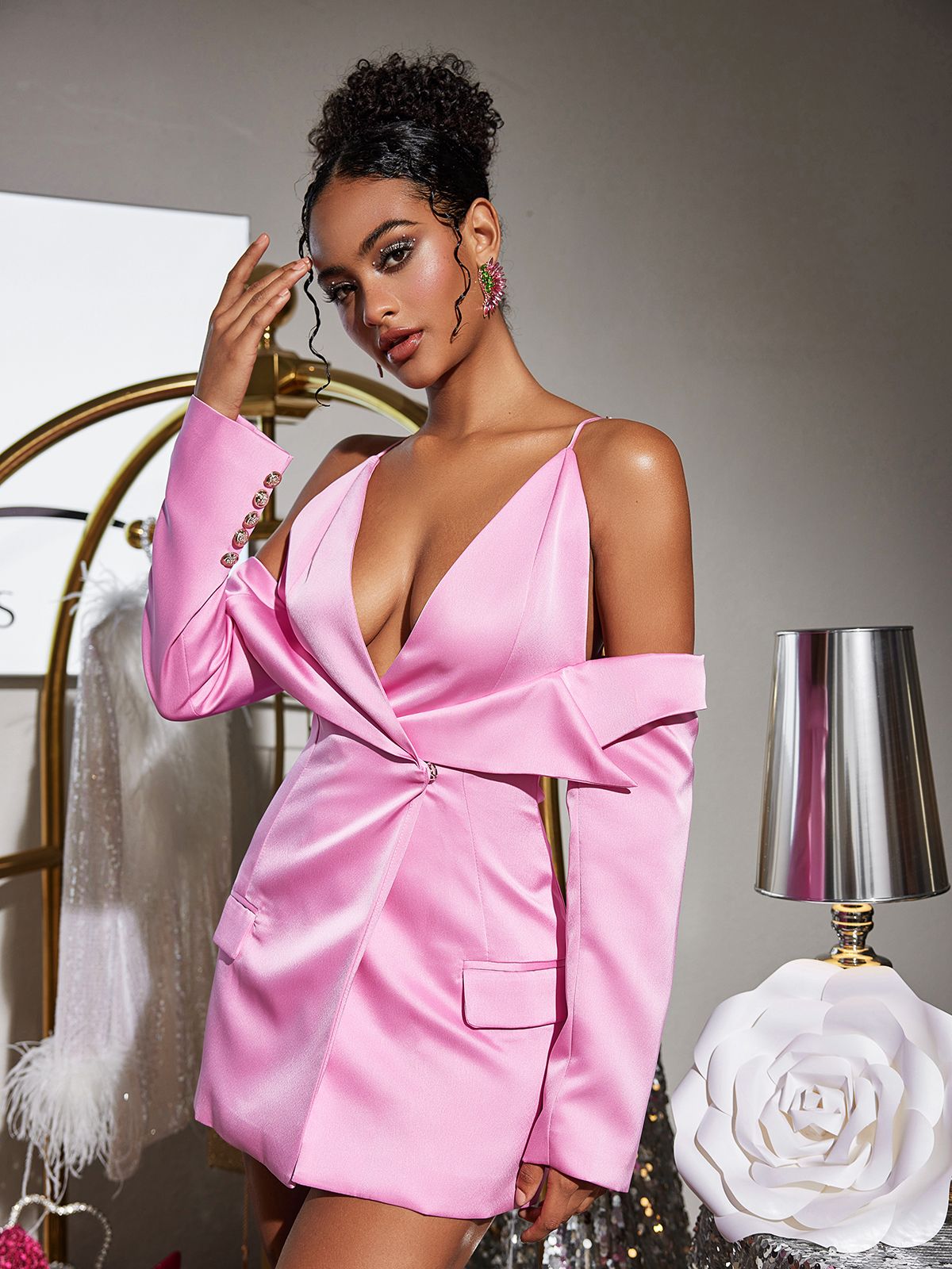 Vila Plunge Draped Satin Blazer - Image 5