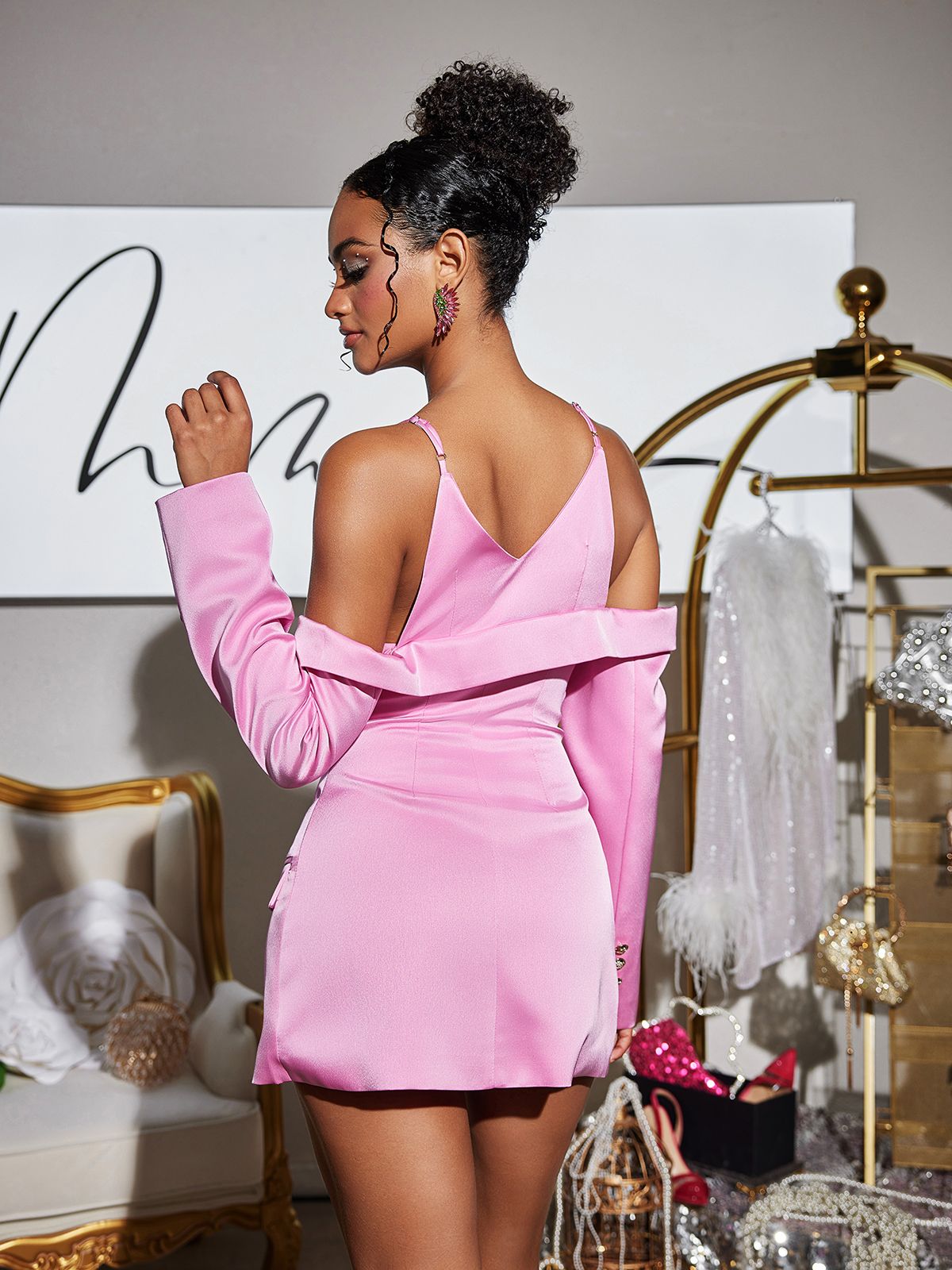 Vila Plunge Draped Satin Blazer - Image 6