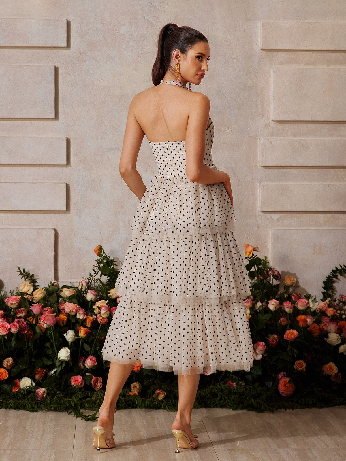 Zalvarya Halterneck Dot Tiered Midi Dress - Image 6