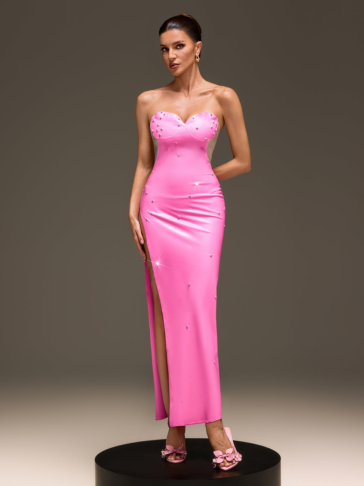 Aethric Strapless Rhinestone Latex Dress - Image 3
