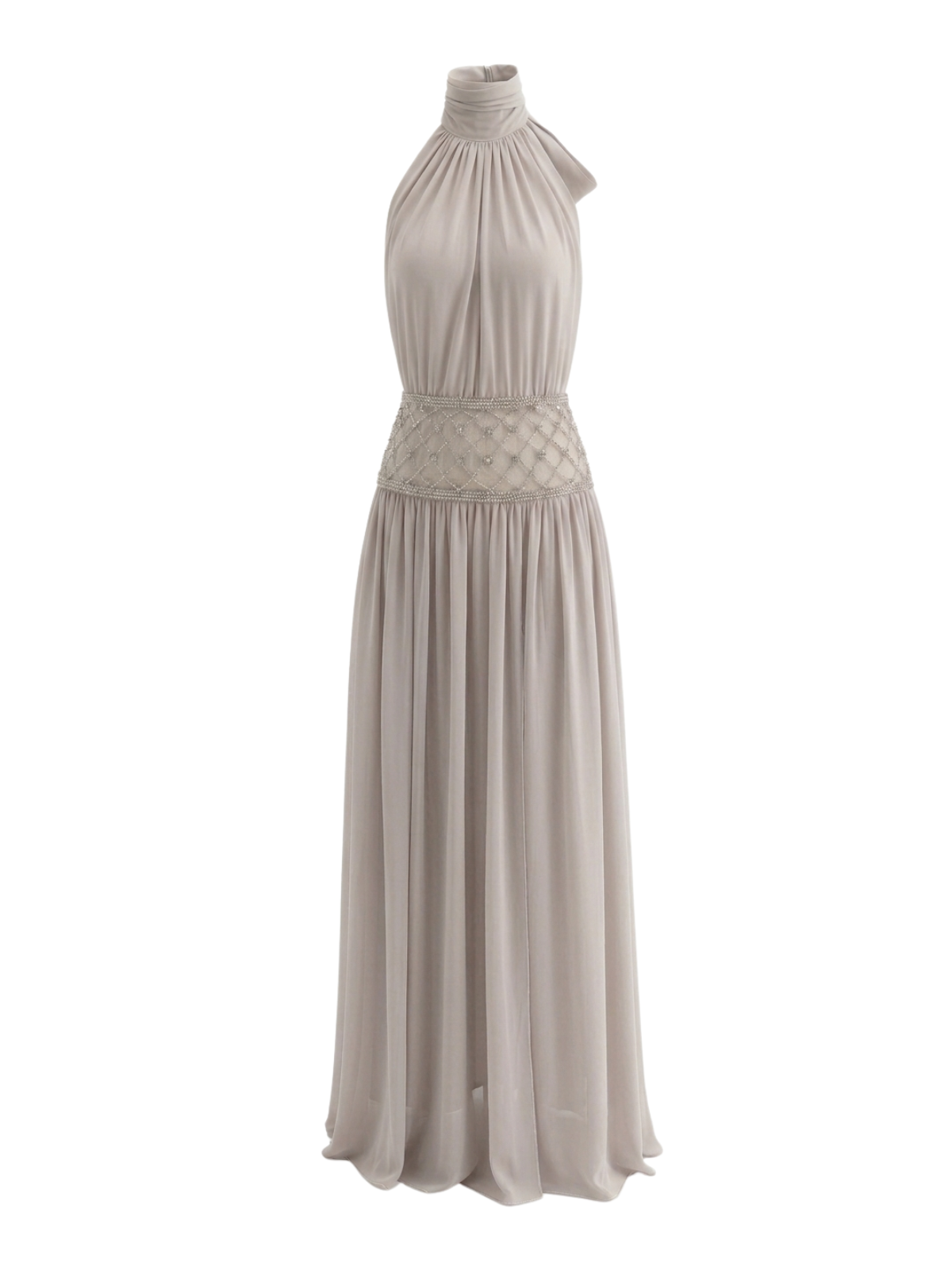 Altoir Halterneck Ruched Crystal Maxi Dress In Beige - Image 5