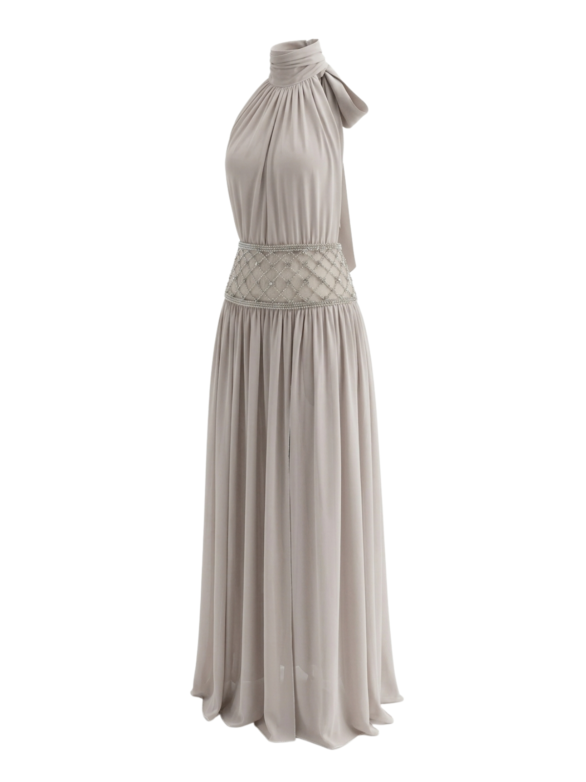 Altoir Halterneck Ruched Crystal Maxi Dress In Beige - Image 6