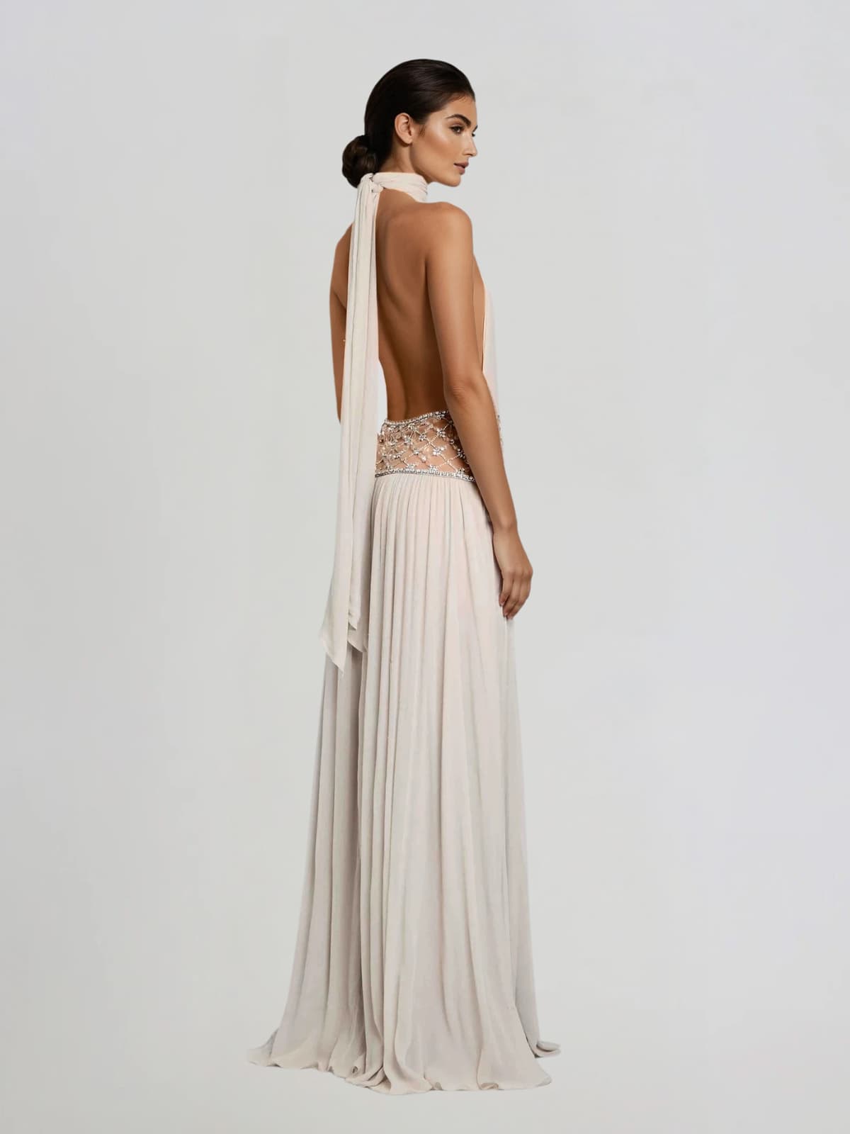 Altoir Halterneck Ruched Crystal Maxi Dress In Beige - Image 4