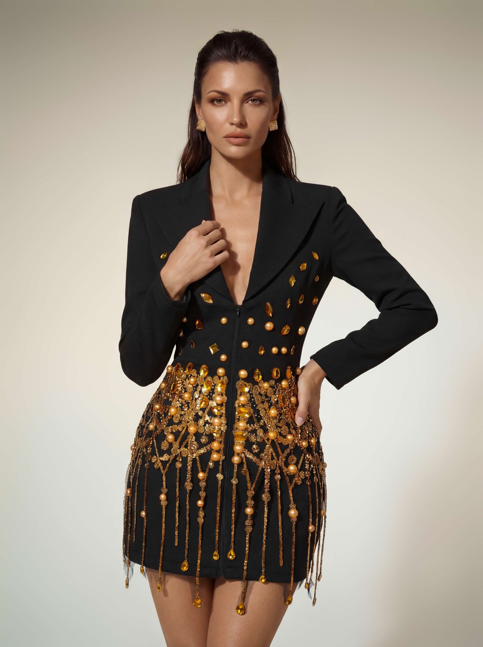 Alyra Long Sleeve Pearl Sequin Mini Dress