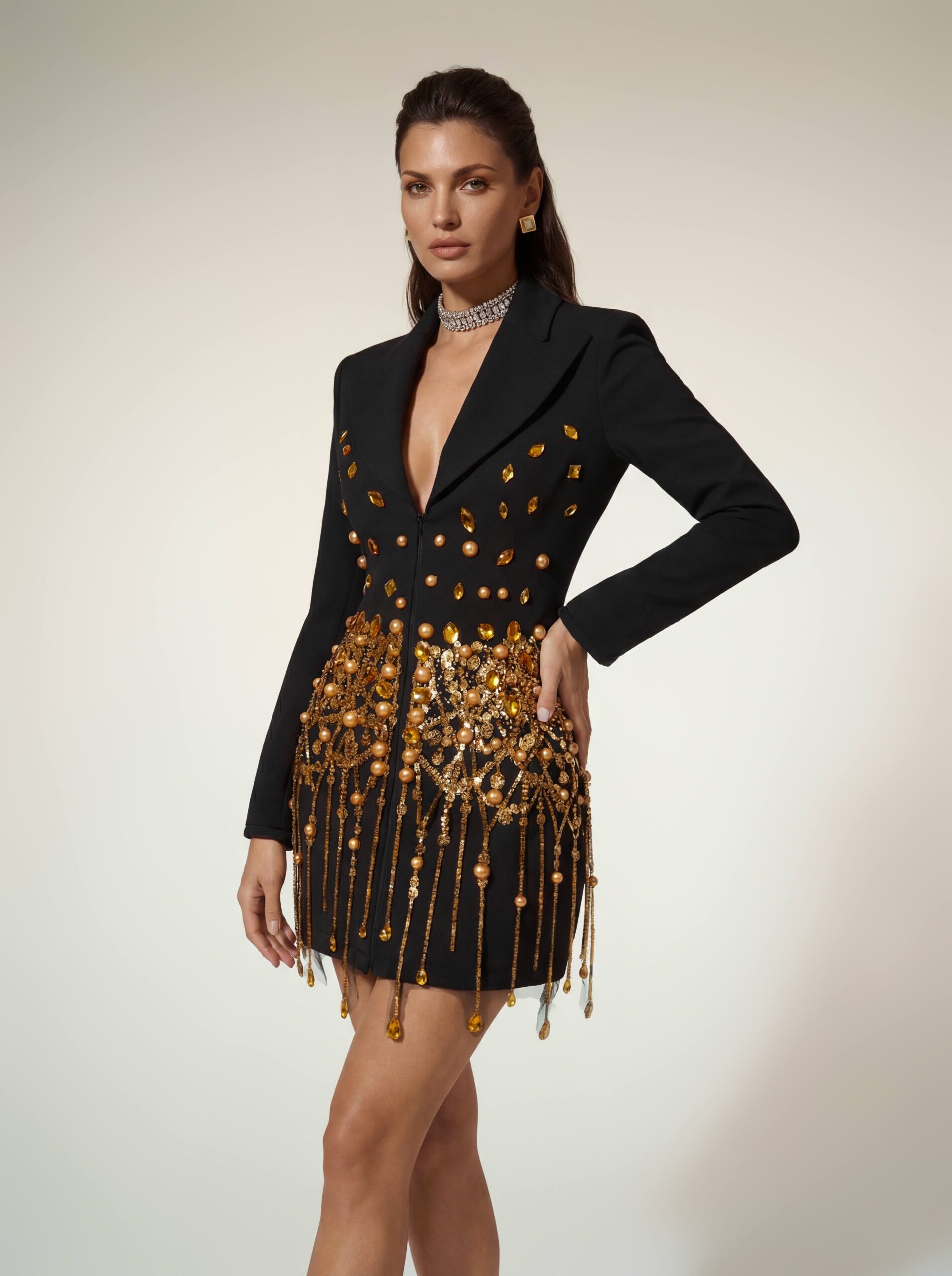 Alyra Long Sleeve Pearl Sequin Mini Dress - Image 2