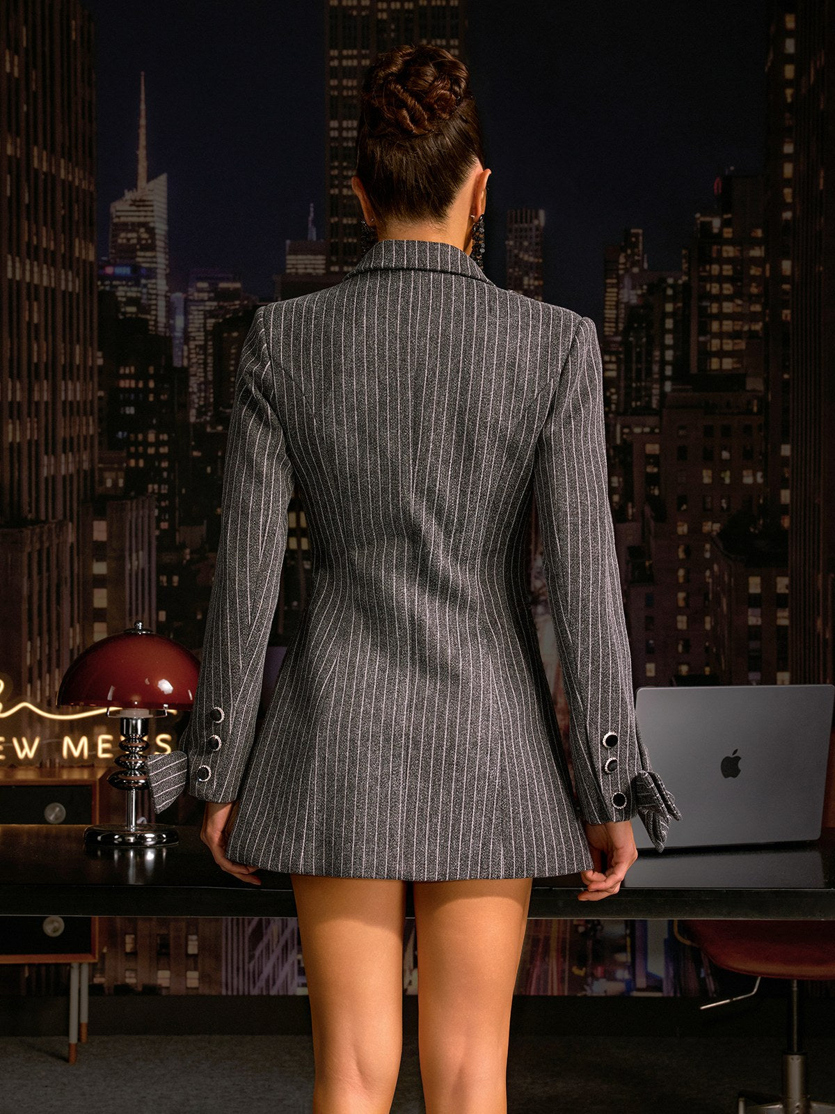 Andolina Long Sleeve Bow Stripe Mini Dress - Image 6