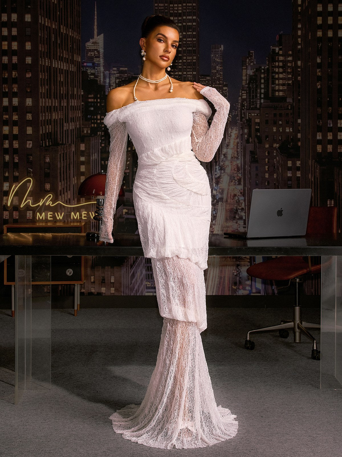 Anfisa Off Shoulder Lace Maxi Dress