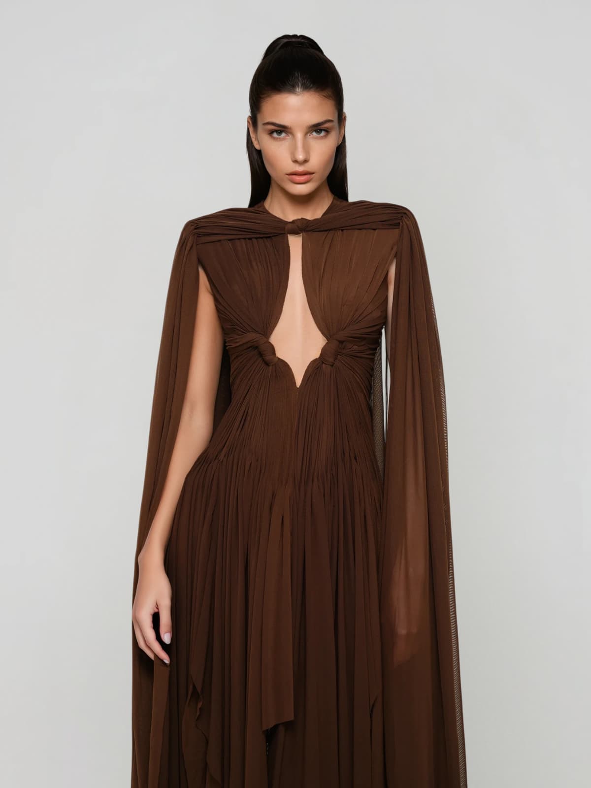 Arveth Cape Ruched Twisted Maxi Dress - Image 2