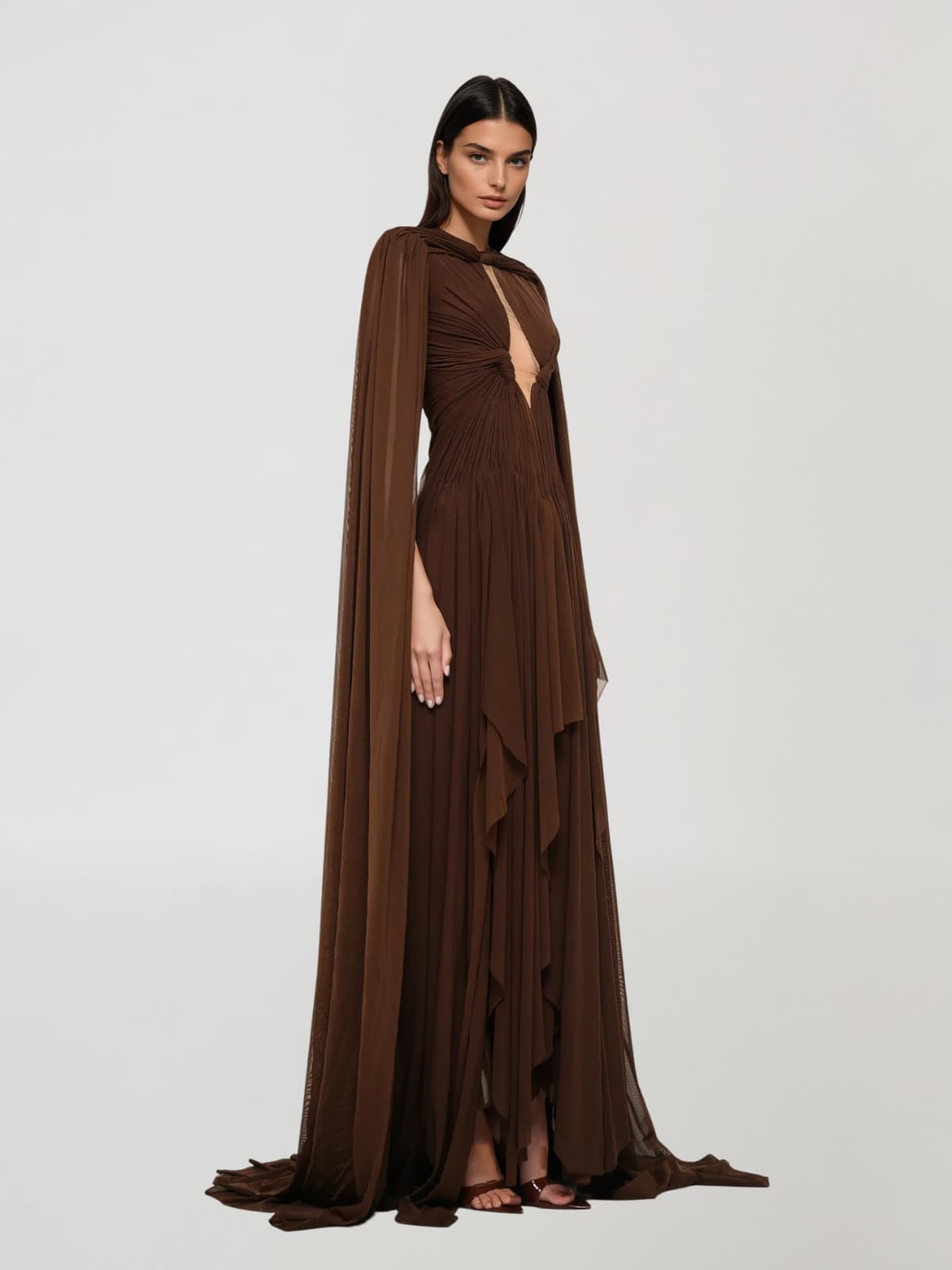 Arveth Cape Ruched Twisted Maxi Dress - Image 3