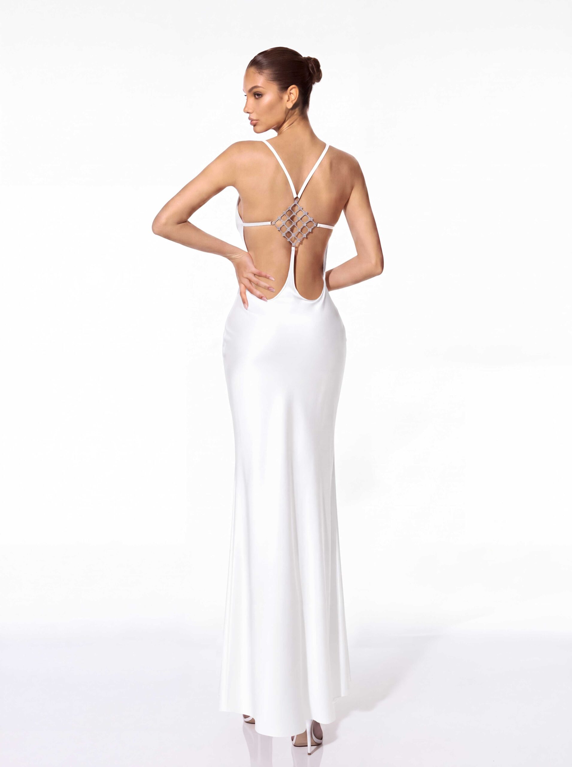 Asteron Backless Satin Maxi Dress In White