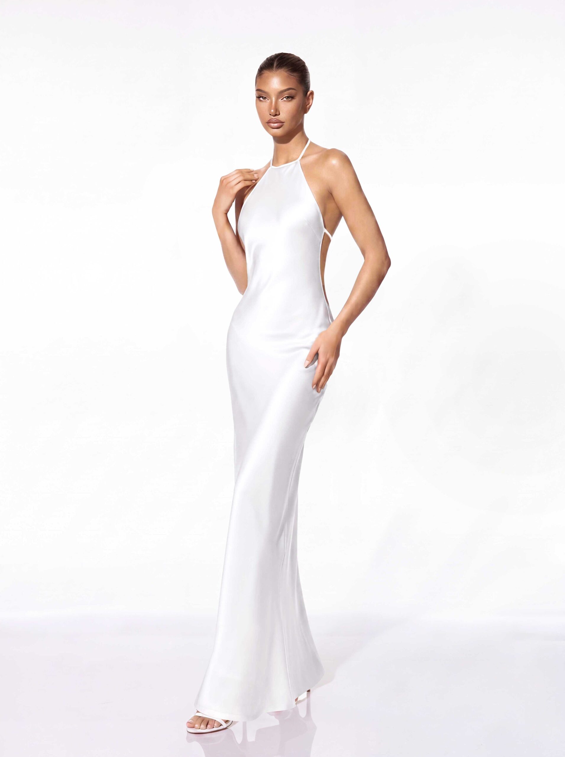 Asteron Backless Satin Maxi Dress In White - Image 2