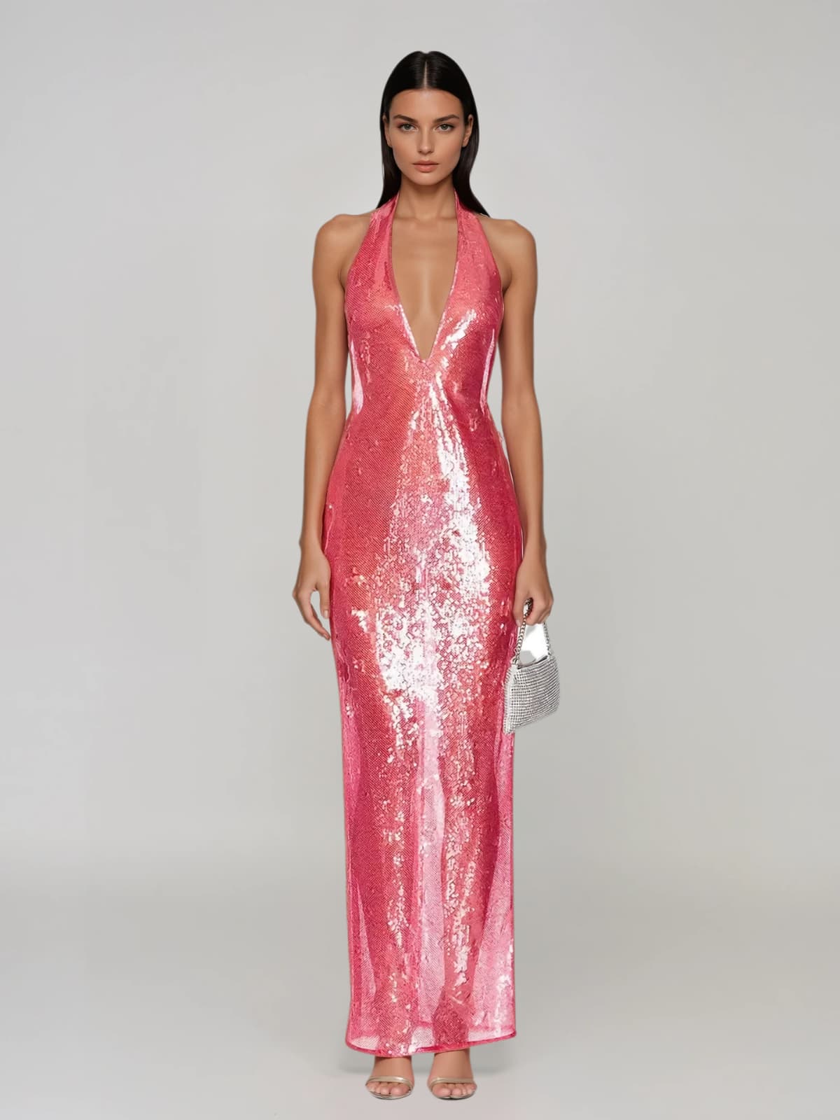 Avenor Plunge Neck Sequin Maxi Dress