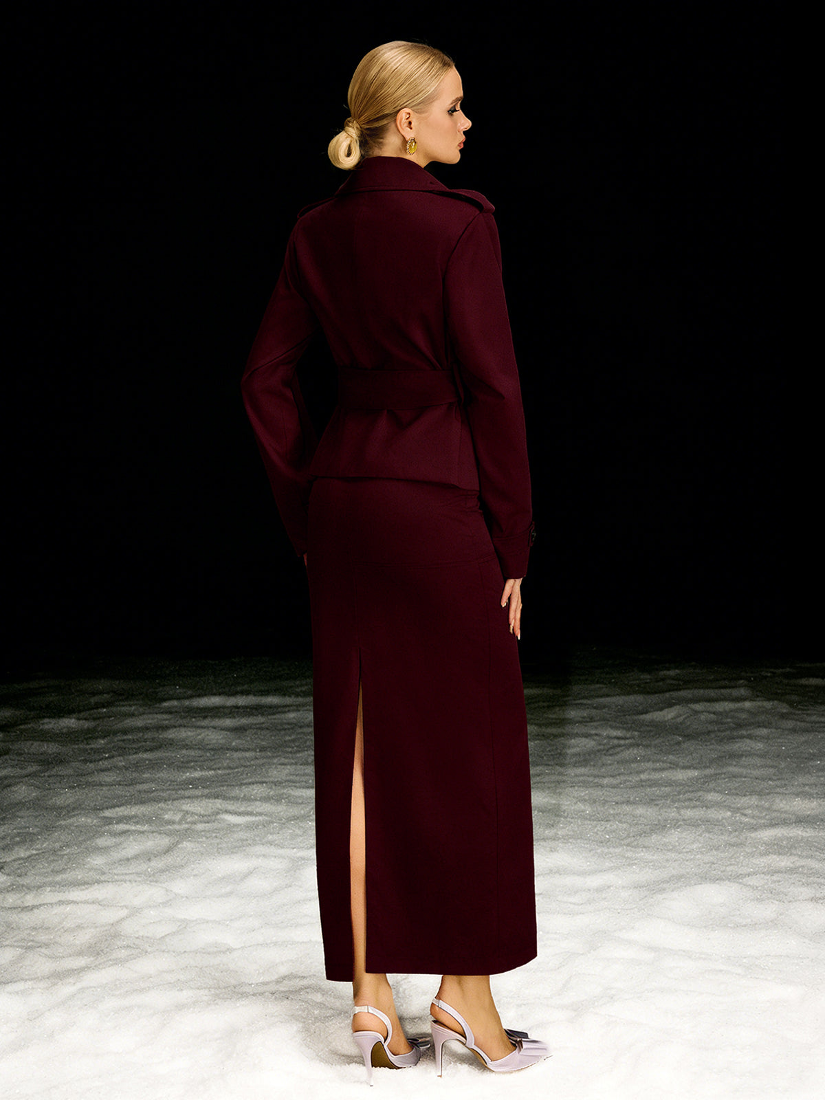 Barny Trench Coat Skirt Set In Wine - Image 5