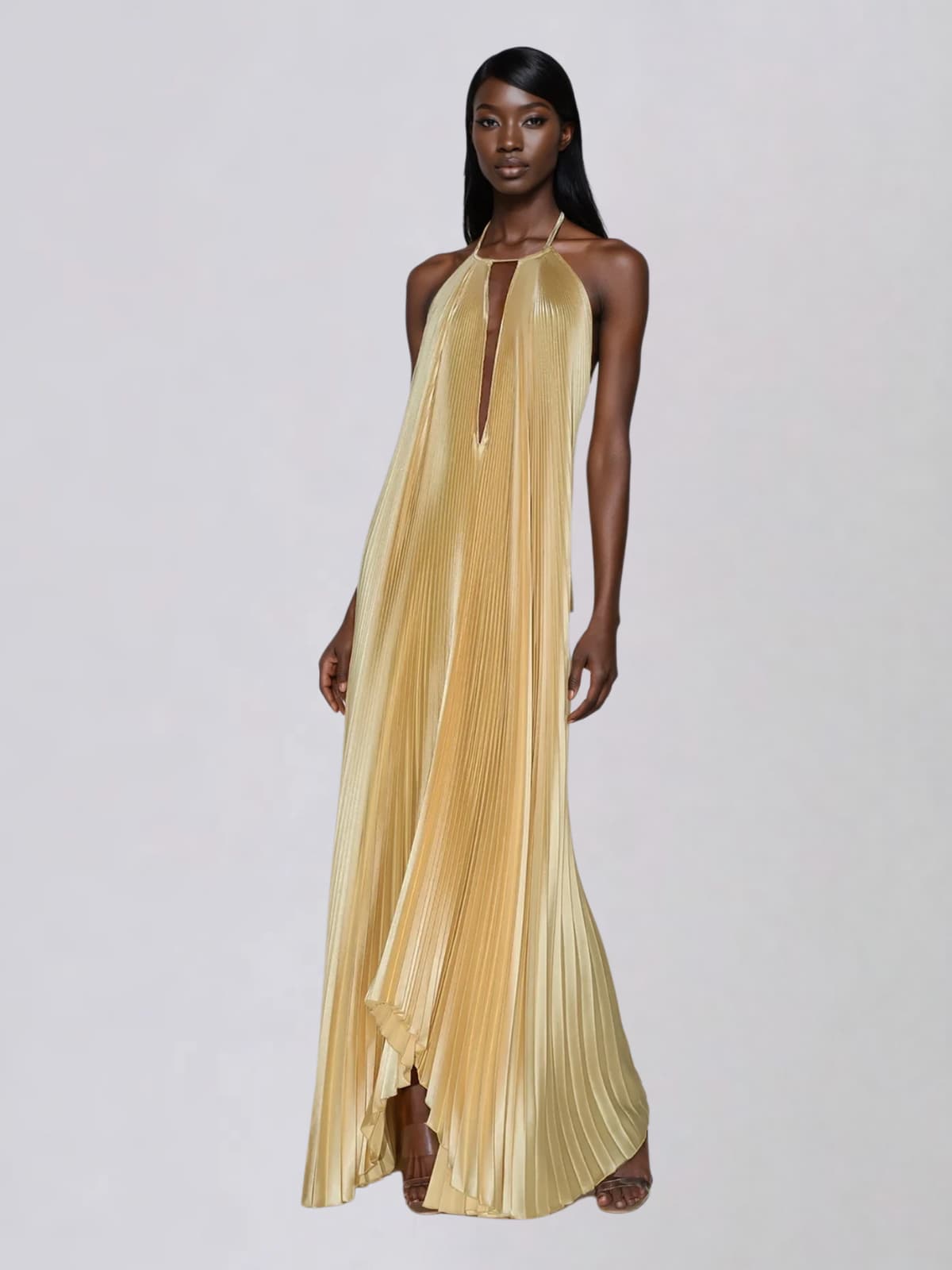 Belvix Backless Pleated Metallic Maxi Dress - Image 10