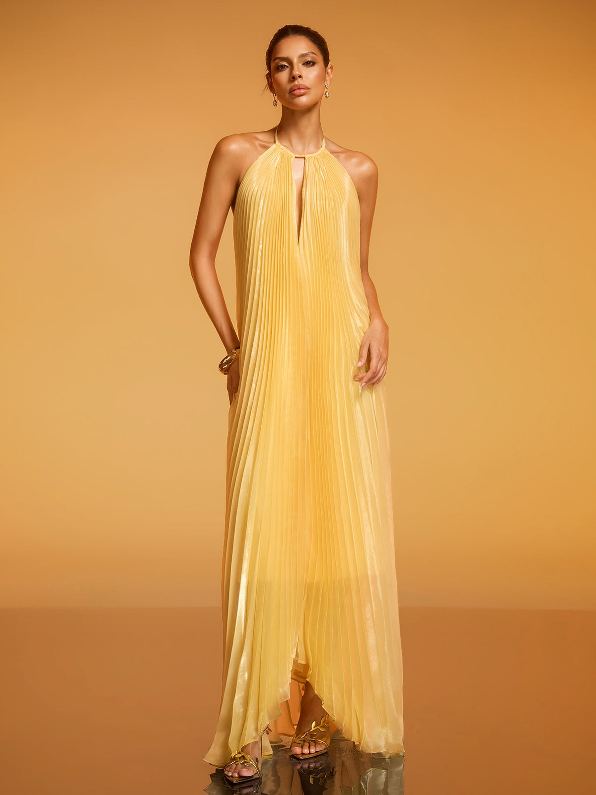 Belvix Backless Pleated Metallic Maxi Dress - Image 2
