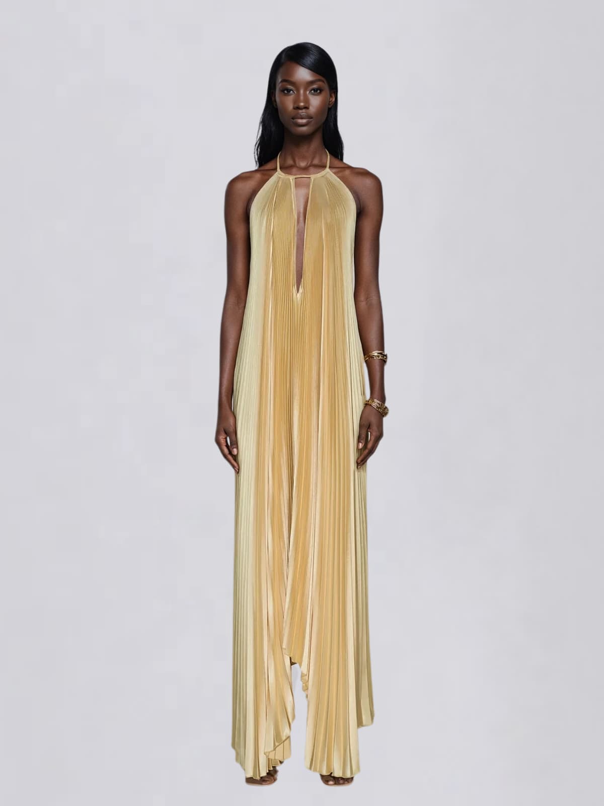 Belvix Backless Pleated Metallic Maxi Dress - Image 8