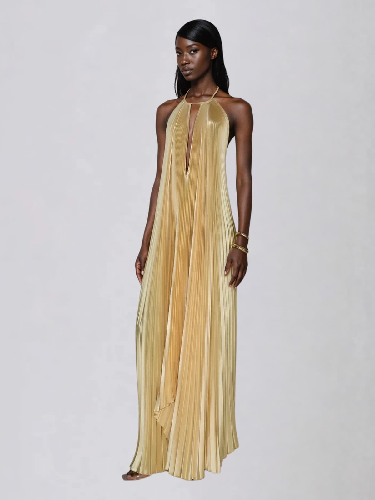 Belvix Backless Pleated Metallic Maxi Dress - Image 9