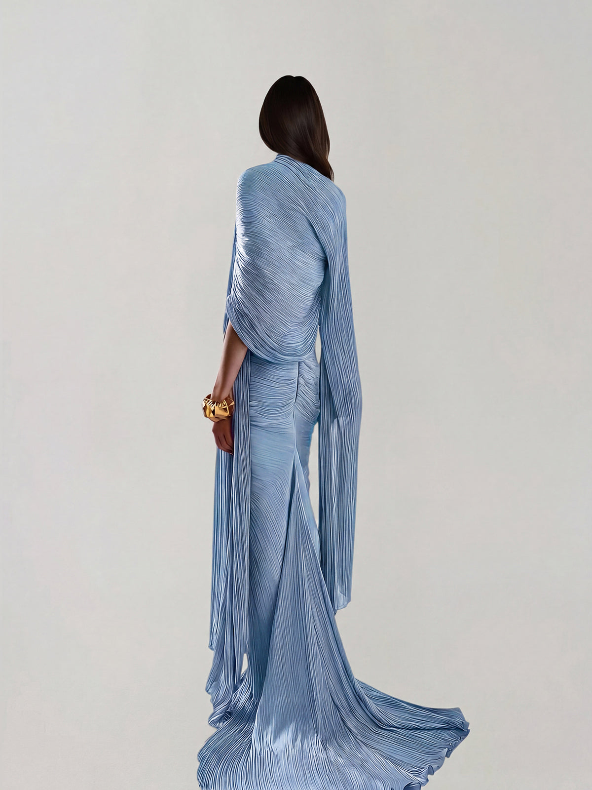 Bravexia Cape Ruched Split Maxi Dress In Baby Blue - Image 3