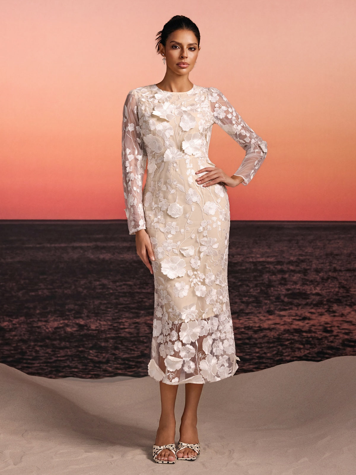 Brenik Embroidered Flower Midi Dress - Image 2
