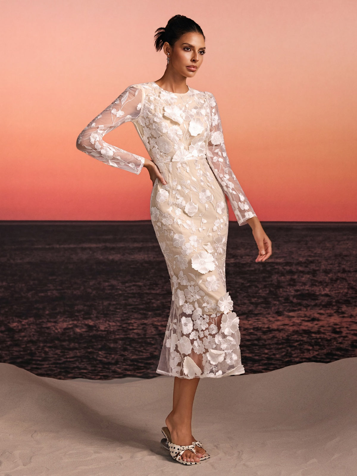 Brenik Embroidered Flower Midi Dress - Image 3