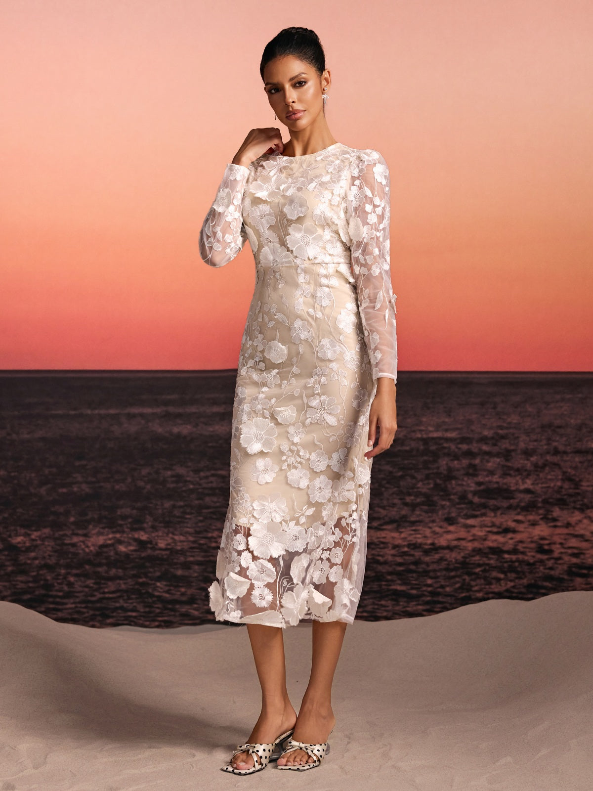 Brenik Embroidered Flower Midi Dress - Image 4
