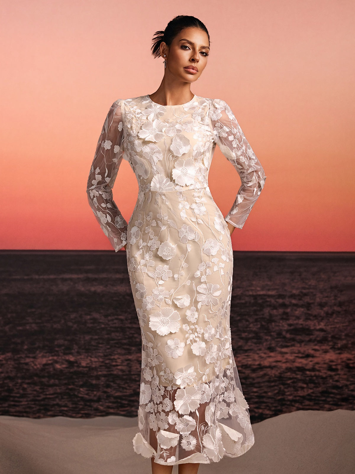 Brenik Embroidered Flower Midi Dress - Image 5