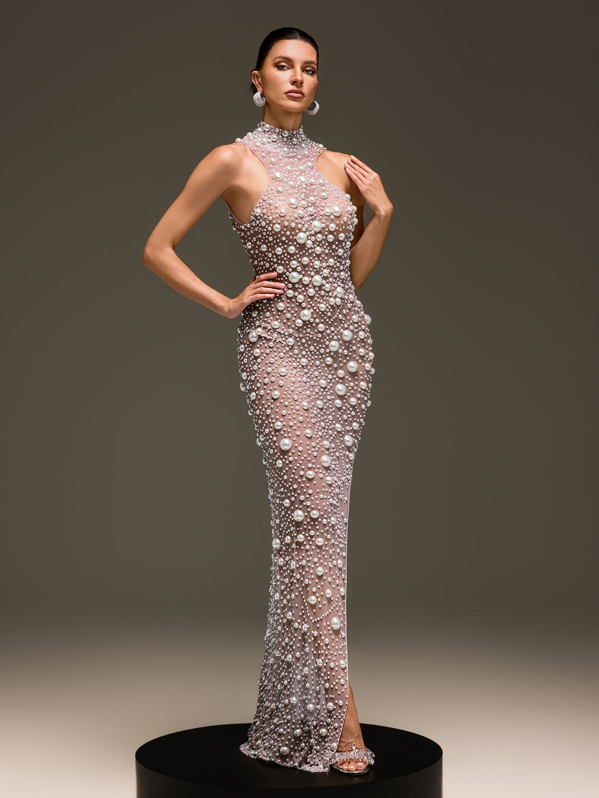 Celsa Sleeveless Pearl Mesh Split Dress - Image 2