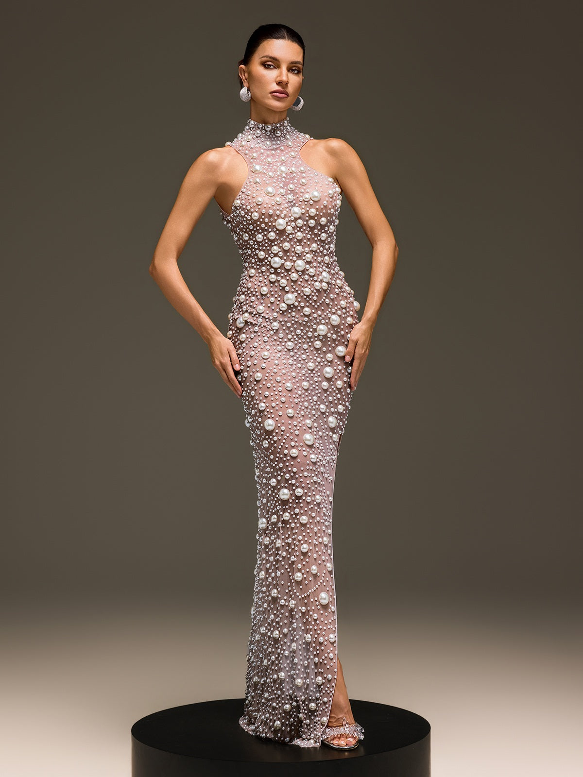 Celsa Sleeveless Pearl Mesh Split Dress - Image 3