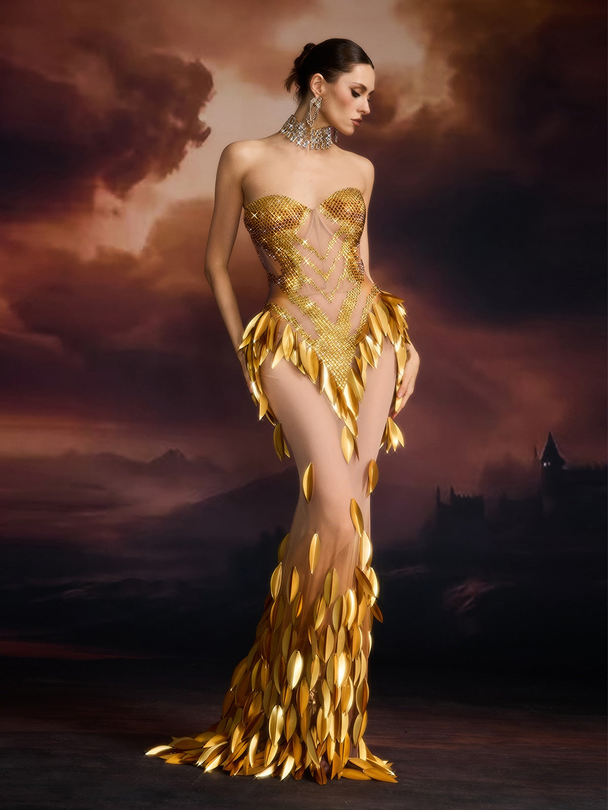 Cesia Strapless Rhinestone Mesh Dress - Image 5
