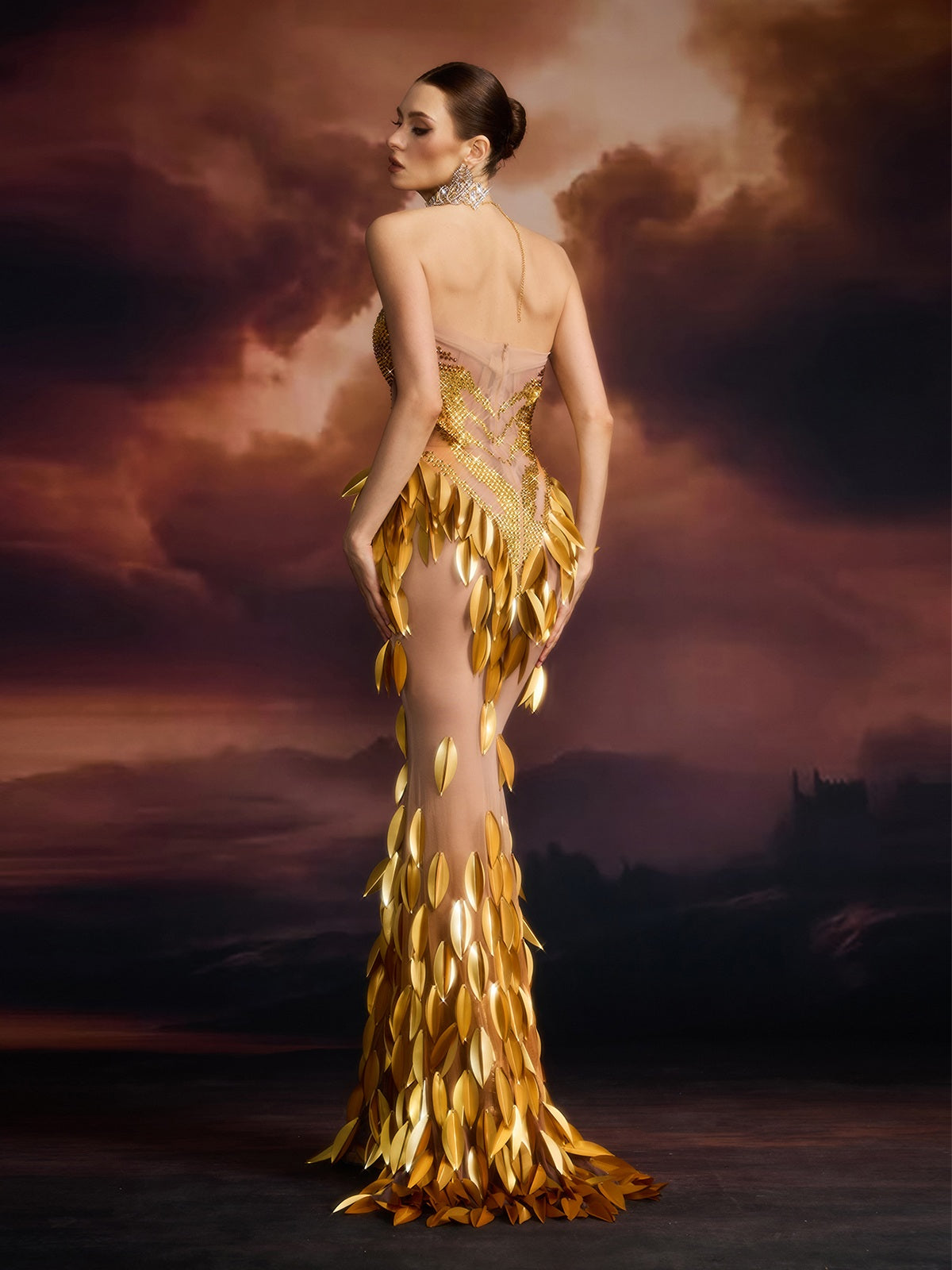 Cesia Strapless Rhinestone Mesh Dress - Image 6
