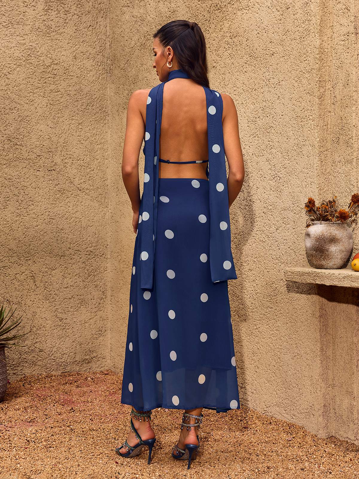 Chelo Cowl Neck Dot Maxi Dress - Image 6