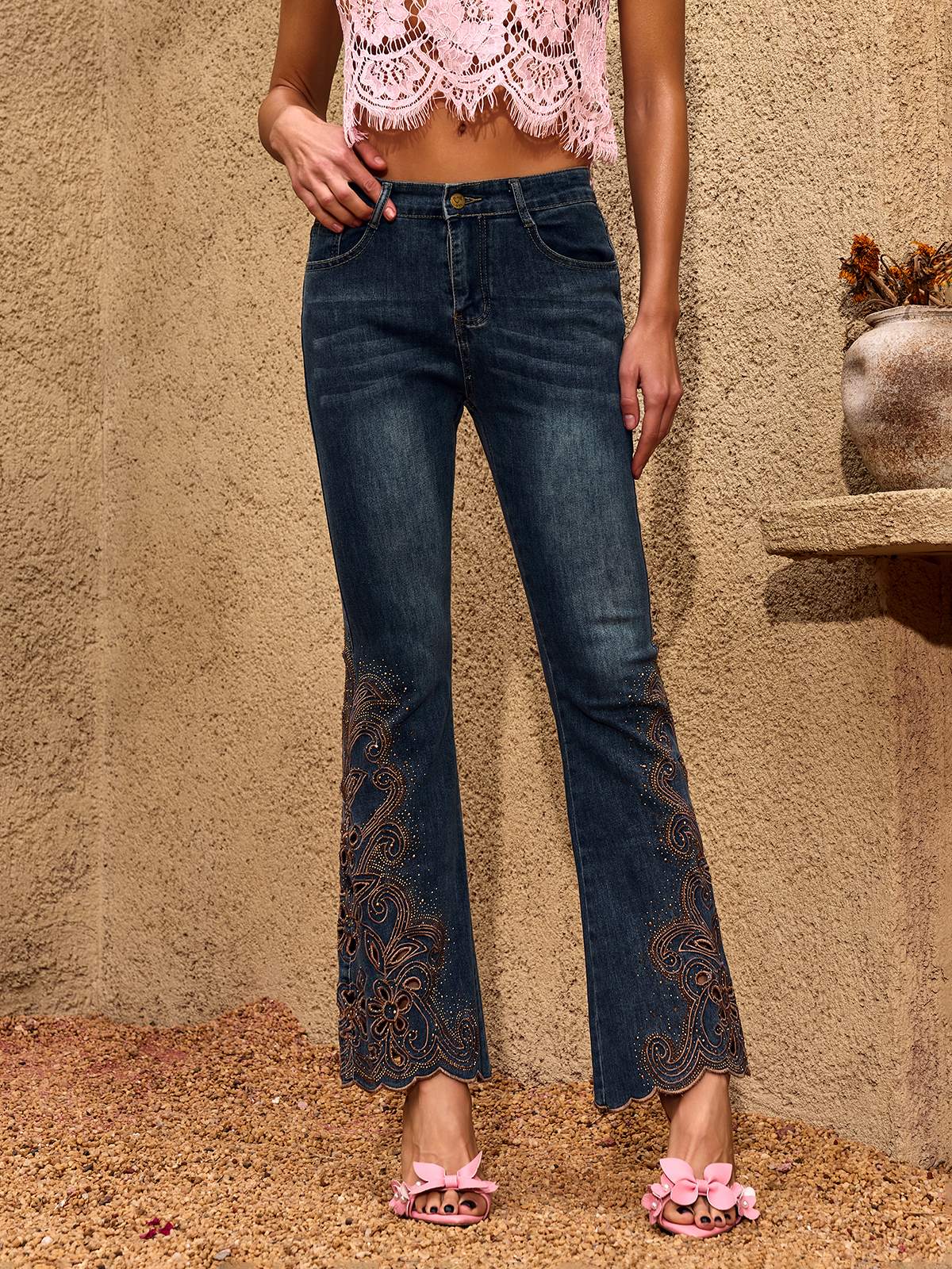 Cherris Cutout Rhinestone Flare Jeans - Image 4
