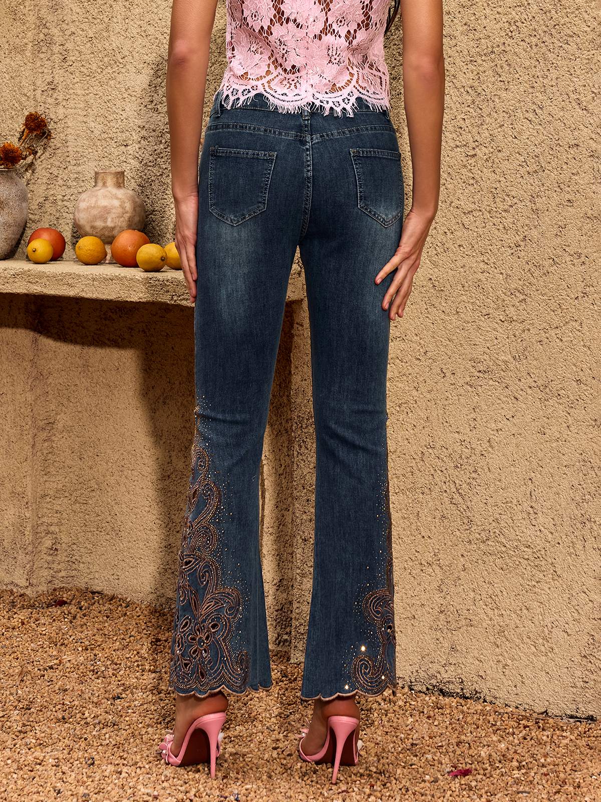 Cherris Cutout Rhinestone Flare Jeans - Image 6