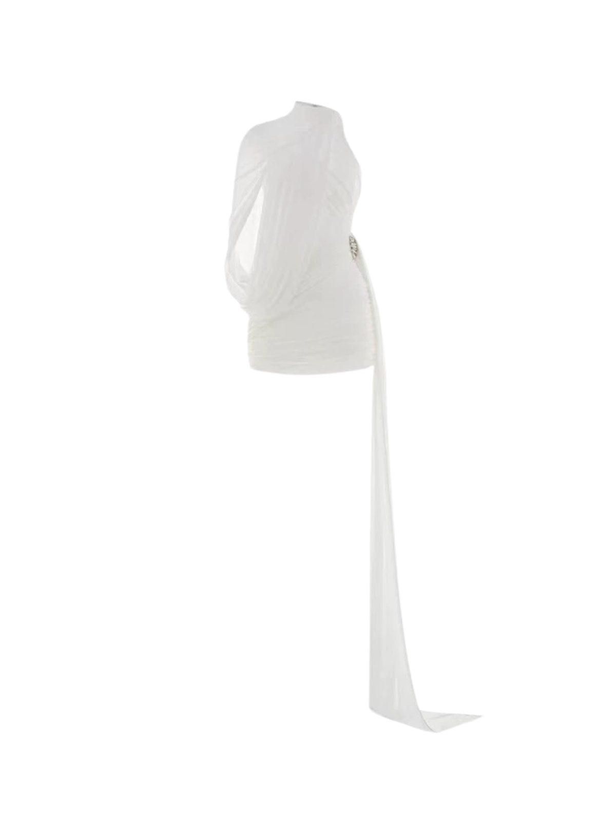 Chione One Shoulder Draped Ruched Dress In White - Image 8