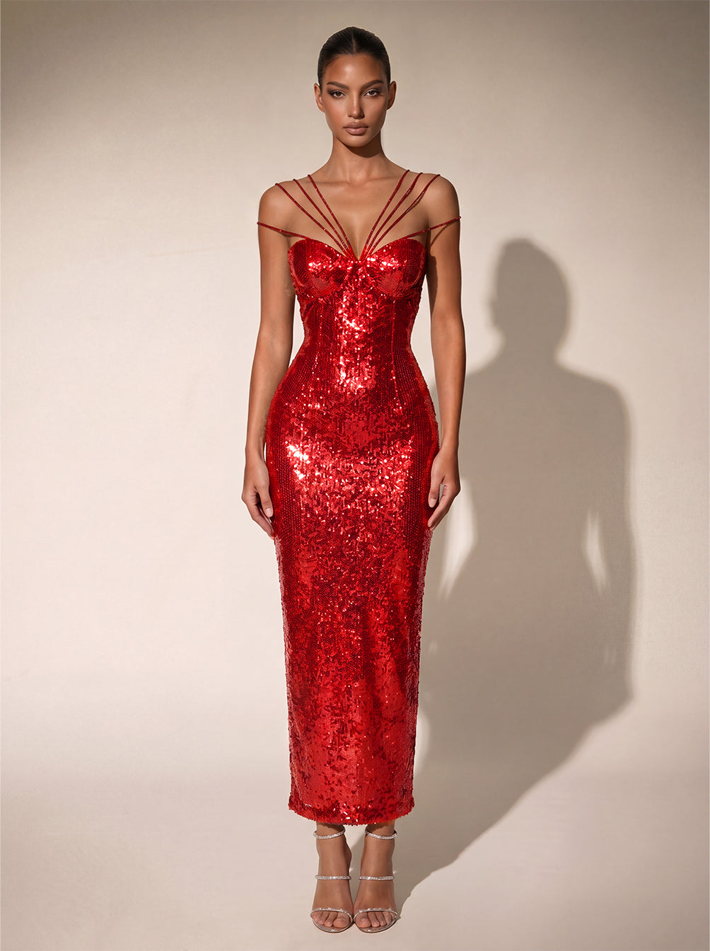 Chiquita Rhinestone Sequin Maxi Dress In Red - Image 2