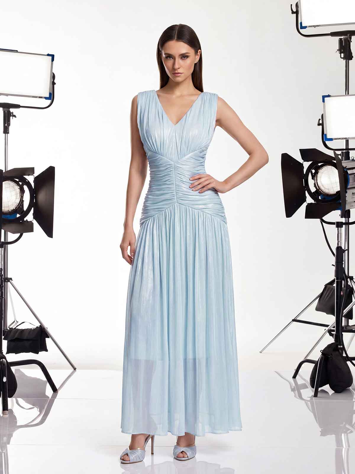 Corvannis V Neck Ruched Maxi Dress