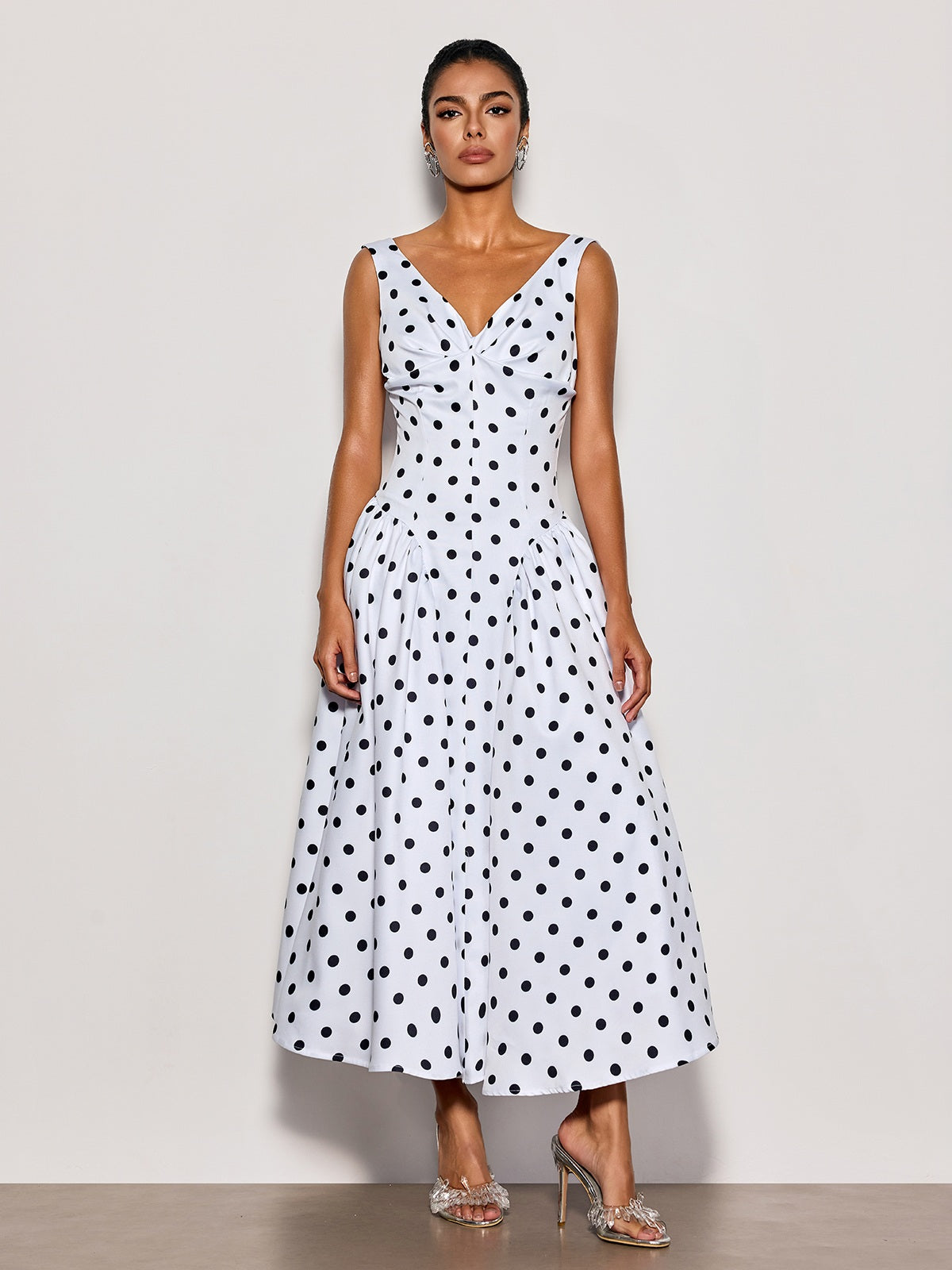 Cybil Sleeveless Dot Midi Dress