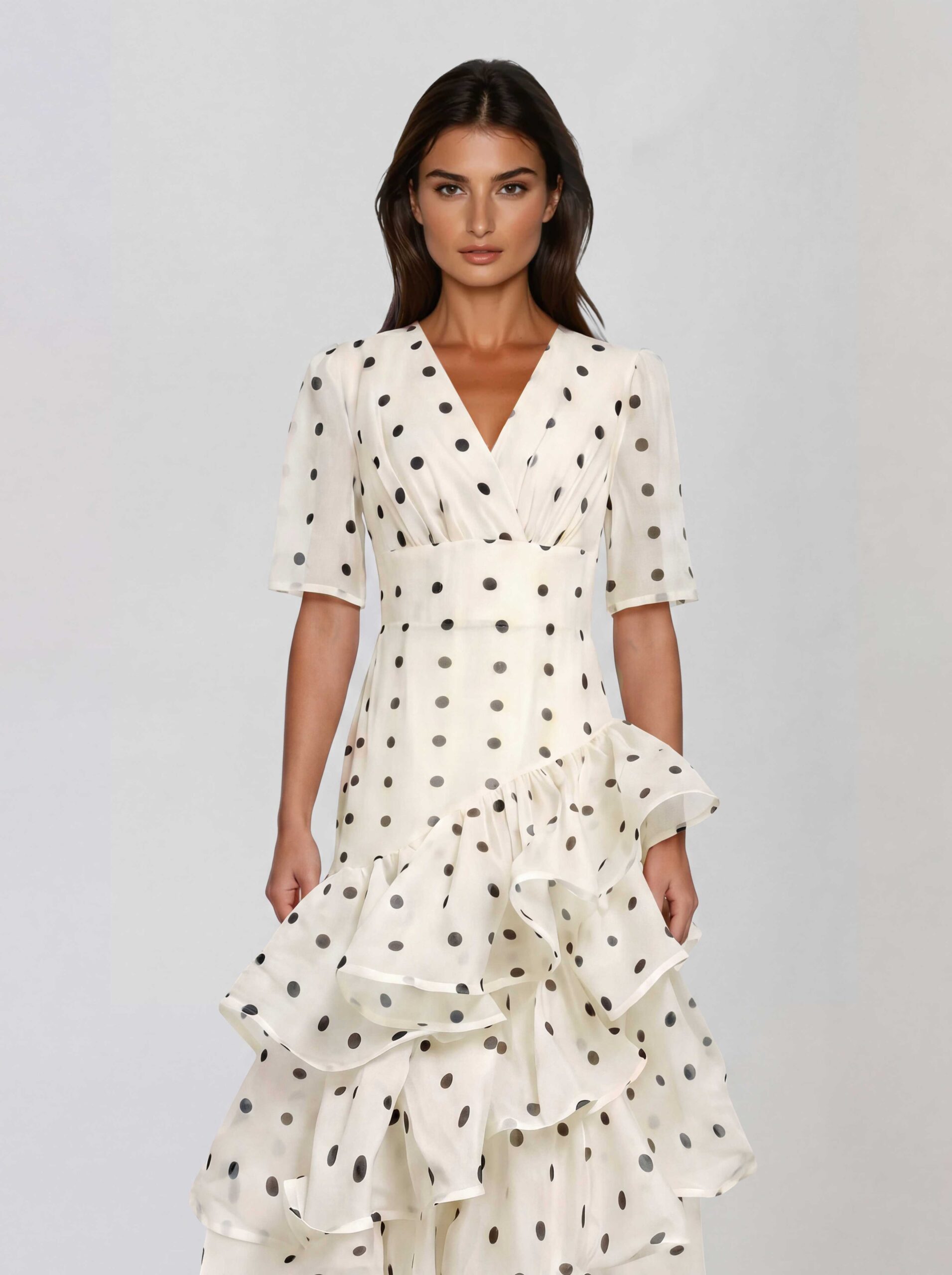 Cynthorix V Neck Dot Ruffle Maxi Dress - Image 2